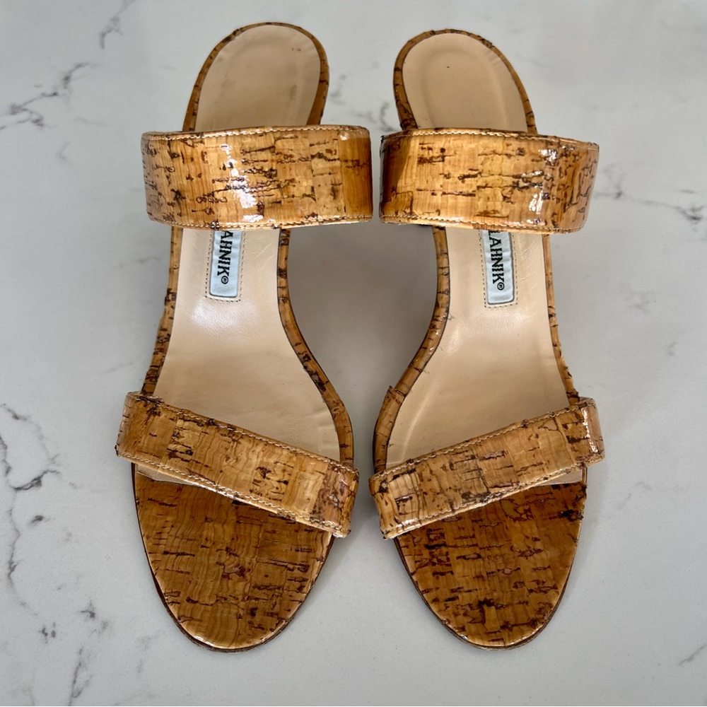 MANOLO BLAHNIK Tan Cork Sandals, size 6.5